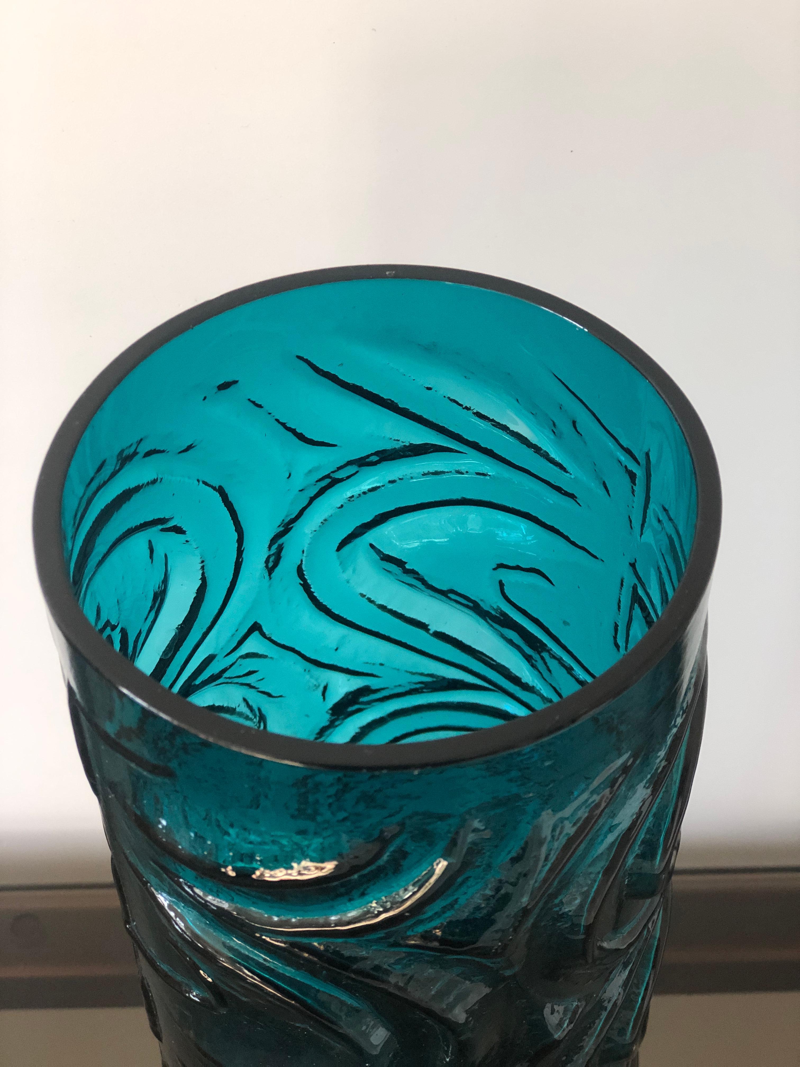 Molded Large Midcentury Kingfisher Blue Vase by Empoli, Italy For Sale