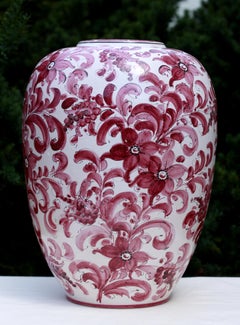 Large Mid-Century Landshut Studio Pottery Floor Vase Crimson Floral 1955