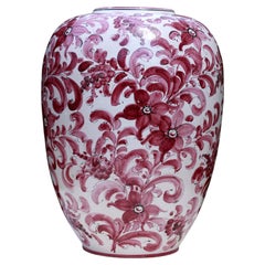 Large Mid-Century Landshut Studio Pottery Floor Vase Crimson Floral 1955