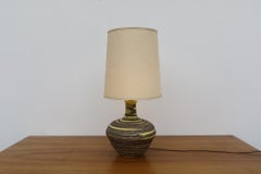 Large Yellow and Gray Swirled Lava Glazed Ceramic Table Lamp with Shade, 1960s