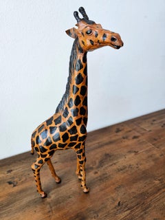 Large Mid-Century Leather Warpped Giraffe Figure Sculpture