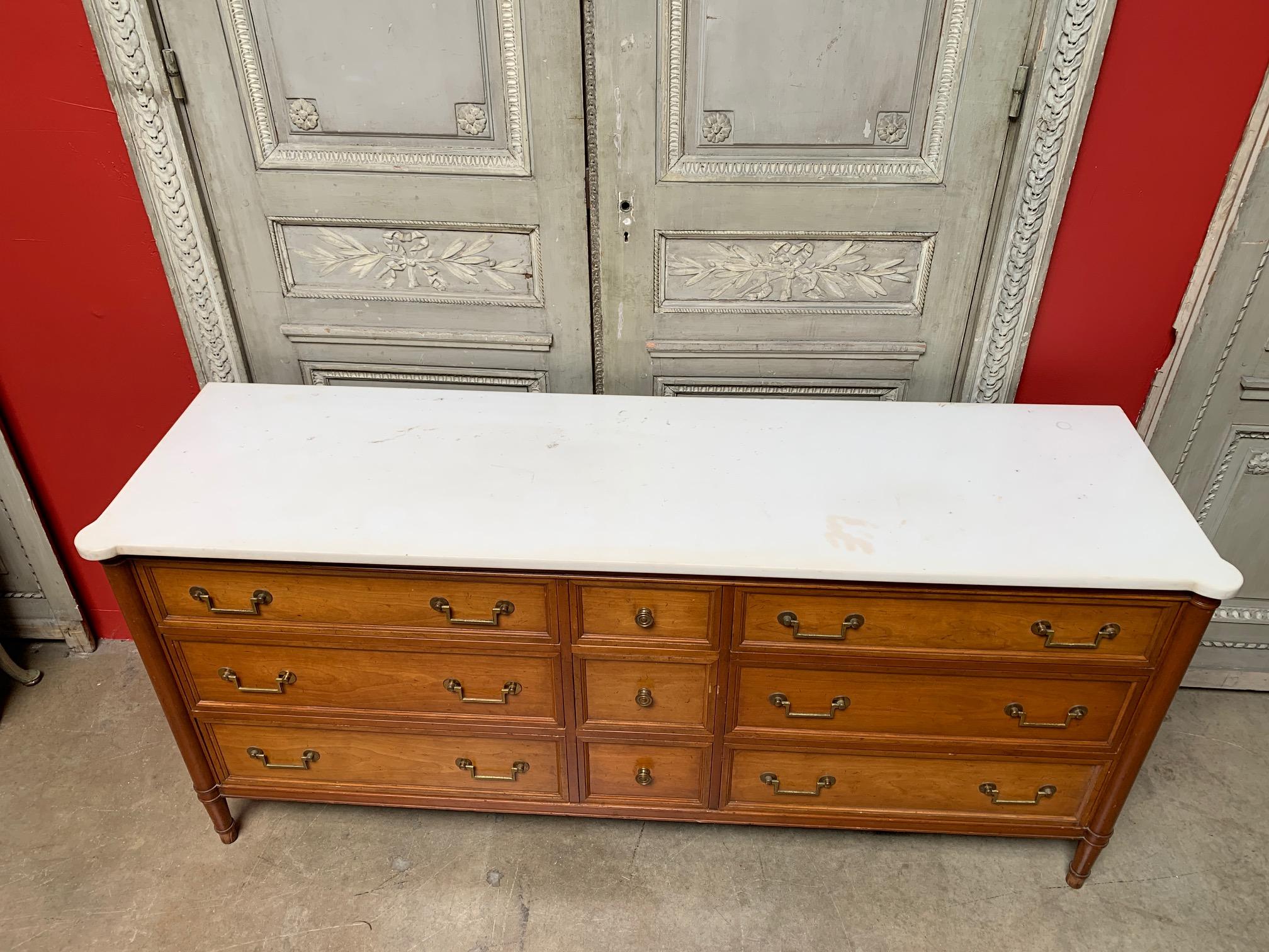 Wood Large Midcentury Louis XVI Style Chest of Drawers