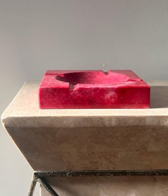 Large mid century magenta marble ashtray, Italy 1960s