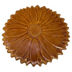 Large Mid-Century Majolica Sunflower Trivet Vallauris