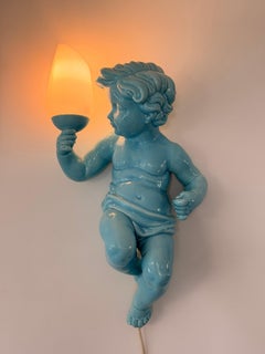 Large Mid-Century Manises Ceramic Cherub Wall Sconce by CH Hispania, Spain 1950s