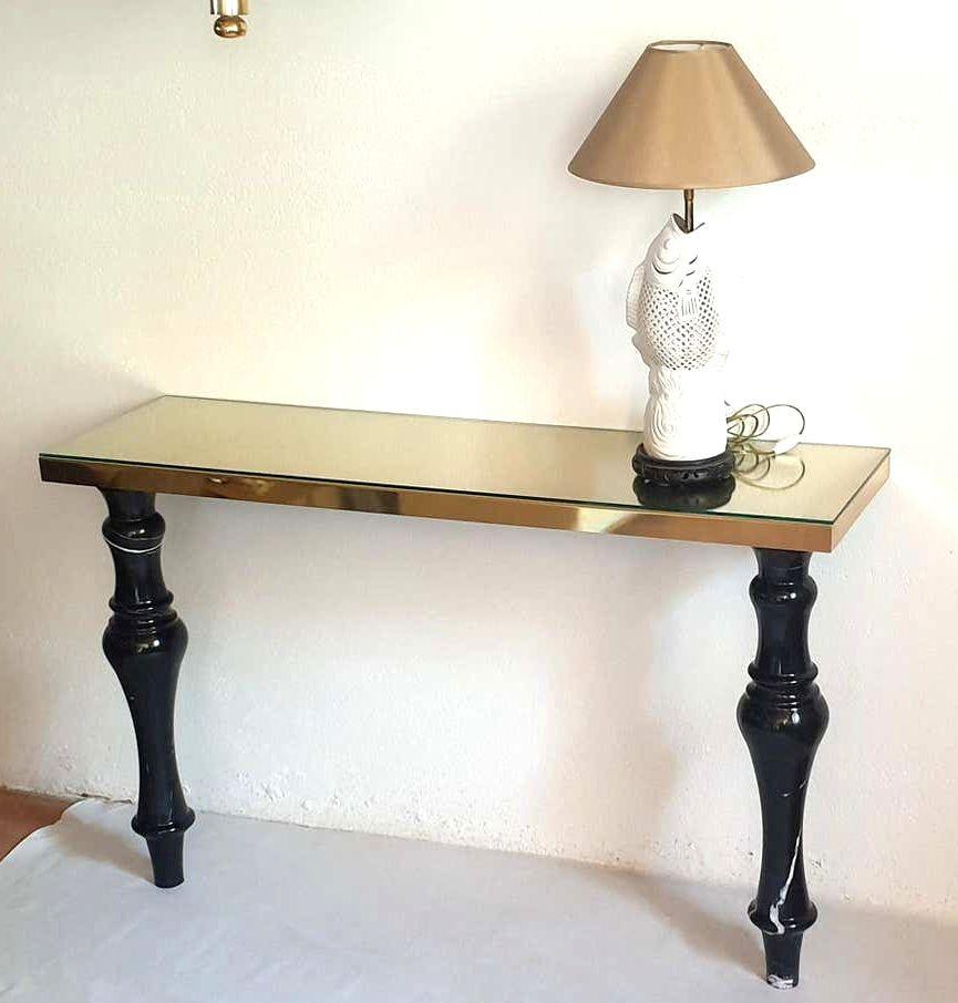 Mid-Century Modern Large Marble & Brass Console Table Italy For Sale