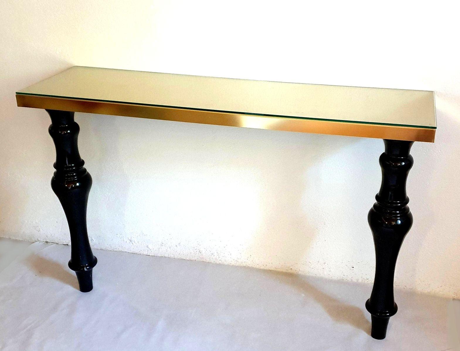 Late 20th Century Large Marble & Brass Console Table Italy For Sale