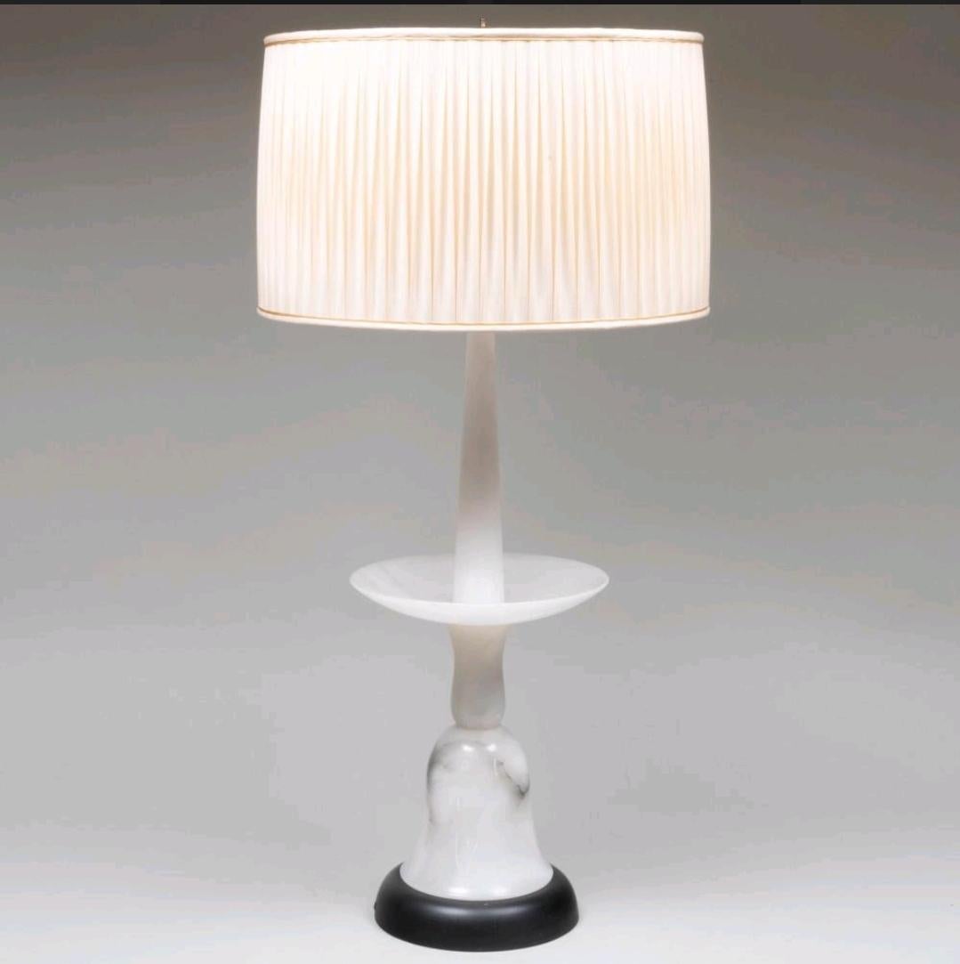 A beautiful Mid-Century Modernist lamp of large proportions. Retains the original shade. Large beautiful and impressive with the marble having a beautiful warm translucency.