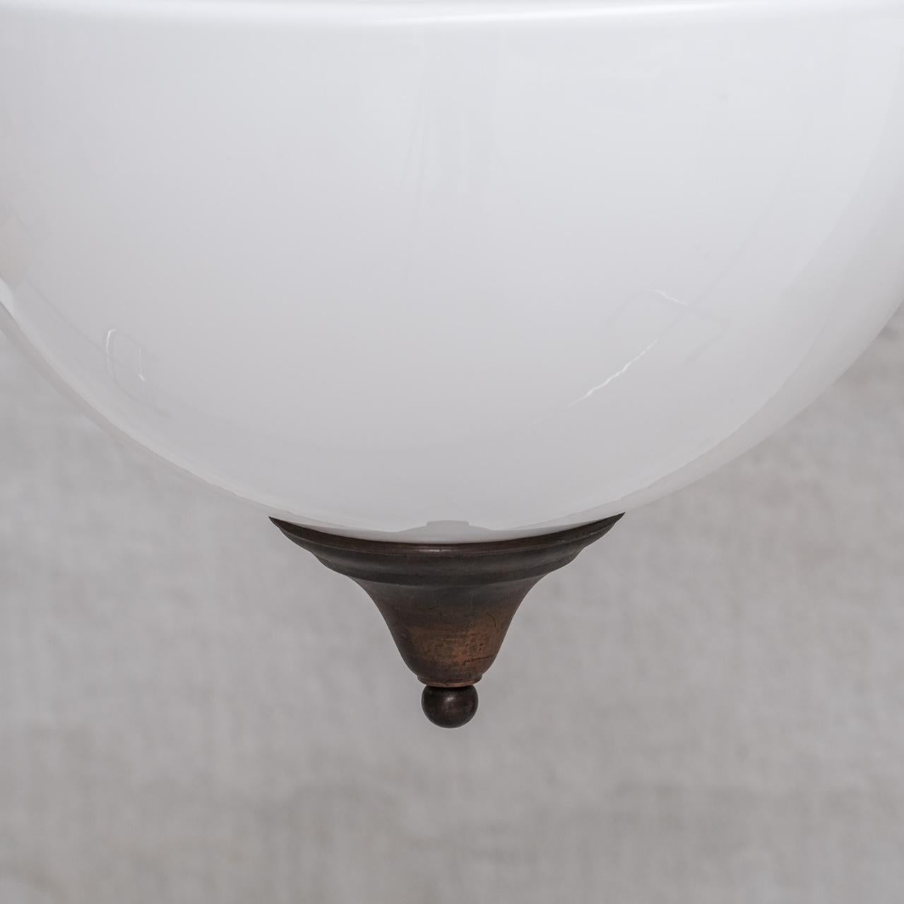 Mid-20th Century Large Mid-Century Metal and Opaline Glass French Pendant Light For Sale