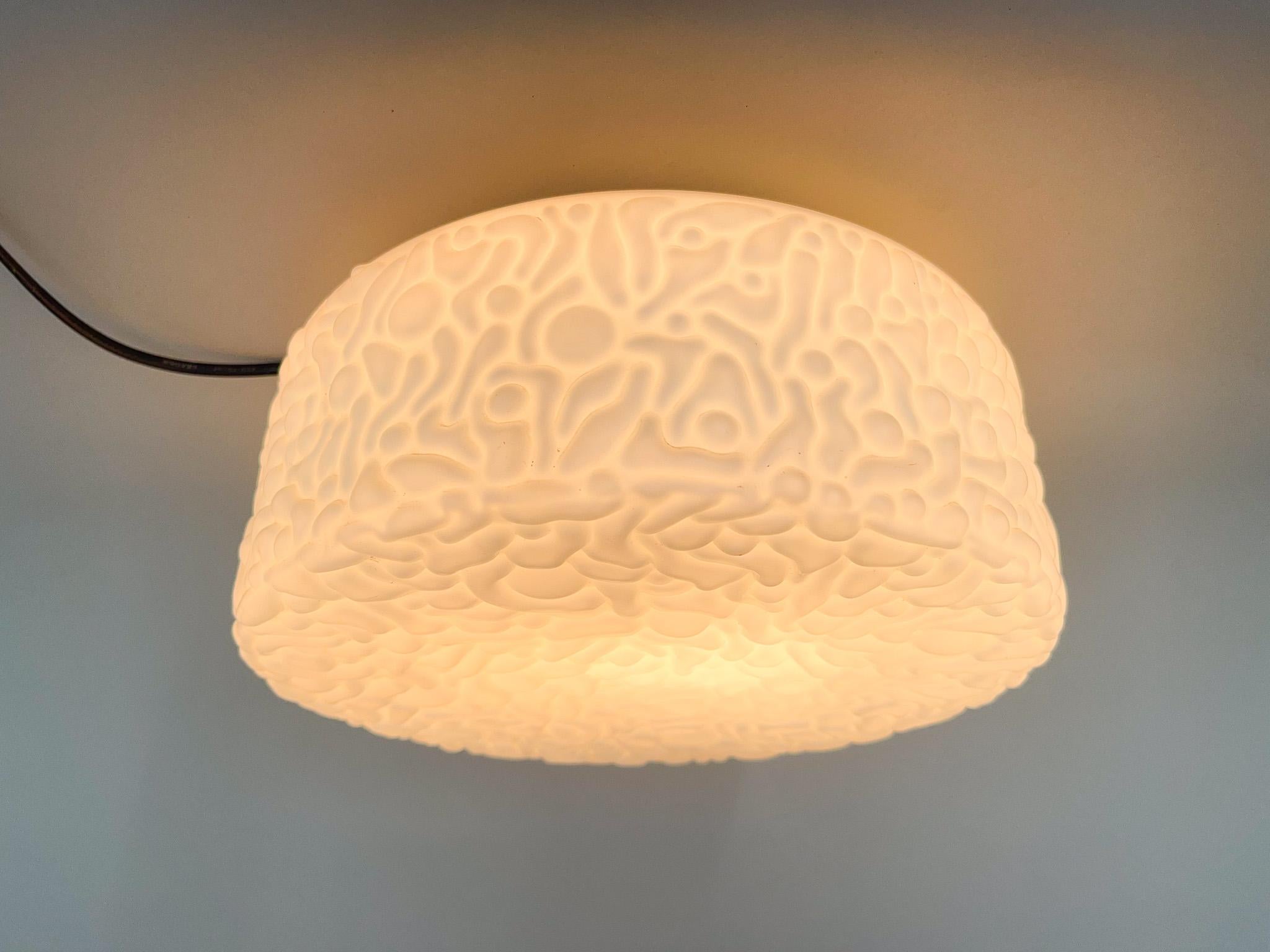 Large Mid-Century Milk Glass Flush Mount or Wall Light, Czechoslovakia In Good Condition For Sale In Praha, CZ