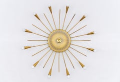 Large Mid-Century Modern 12-Arm Brass and Glass Sputnik Lamp, Germany, 1950s