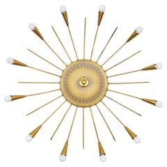 Große 12-armige Sputnik-Lampe aus Messing und Glas aus der Mitte des Jahrhunderts, Deutschland, 1950er Jahre