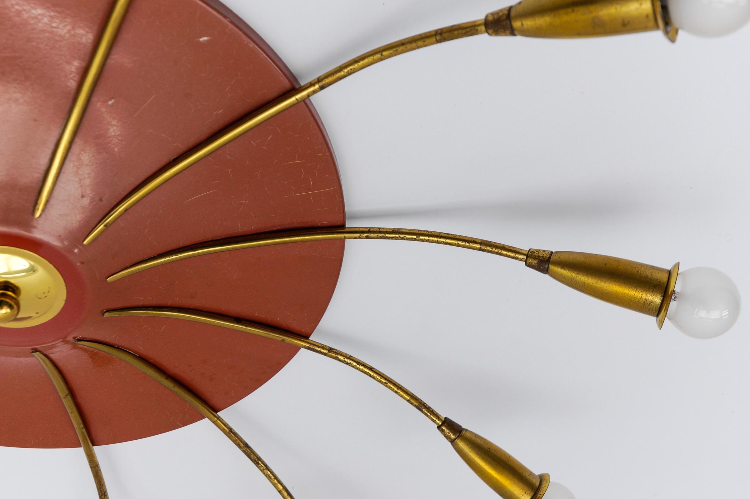 Große 12-armige Mid-Century-Modern-Sputnik-Lampe aus Messing, Deutschland, 1950er Jahre 7