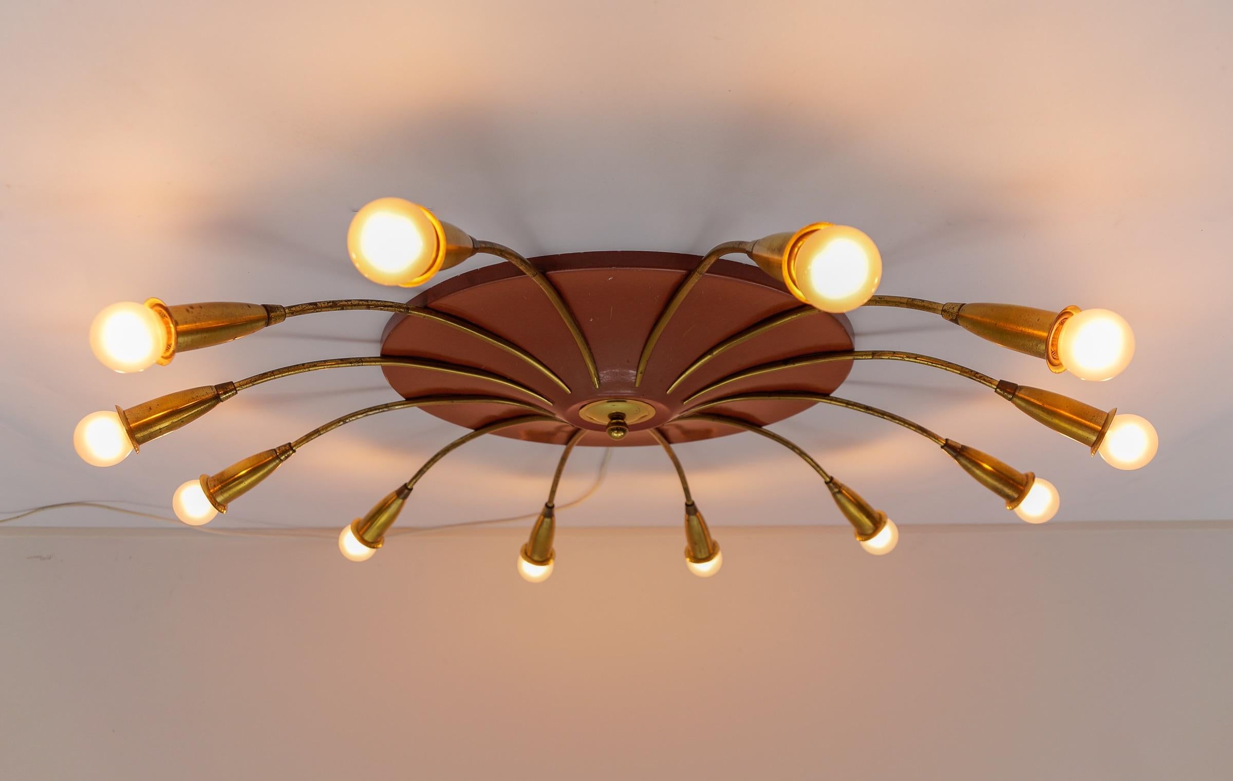 Große 12-armige Mid-Century-Modern-Sputnik-Lampe aus Messing, Deutschland, 1950er Jahre (Mitte des 20. Jahrhunderts)
