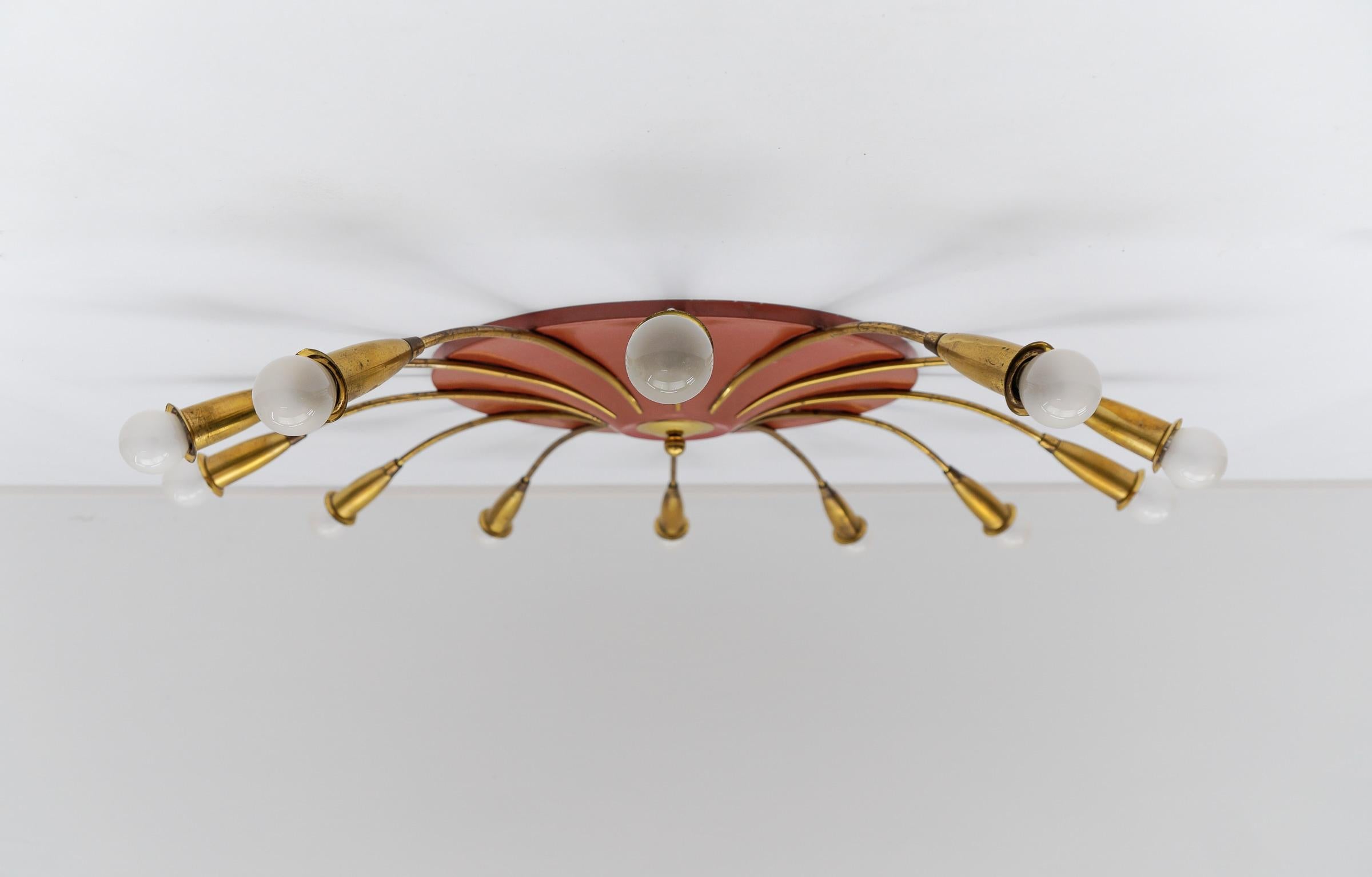 Große 12-armige Mid-Century-Modern-Sputnik-Lampe aus Messing, Deutschland, 1950er Jahre 1