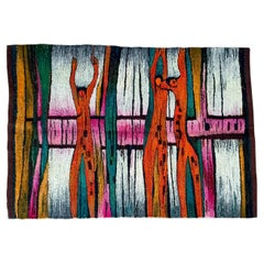 Large Mid-Century Modern Abstract Free Form Nudes Kilim Tapestry Wall Art Rug