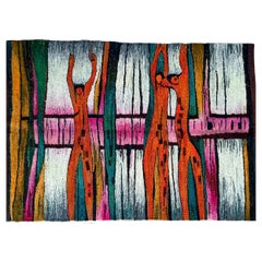 Large Mid-Century Modern Abstract Free Form Nudes Kilim Tapestry Wall Art Rug