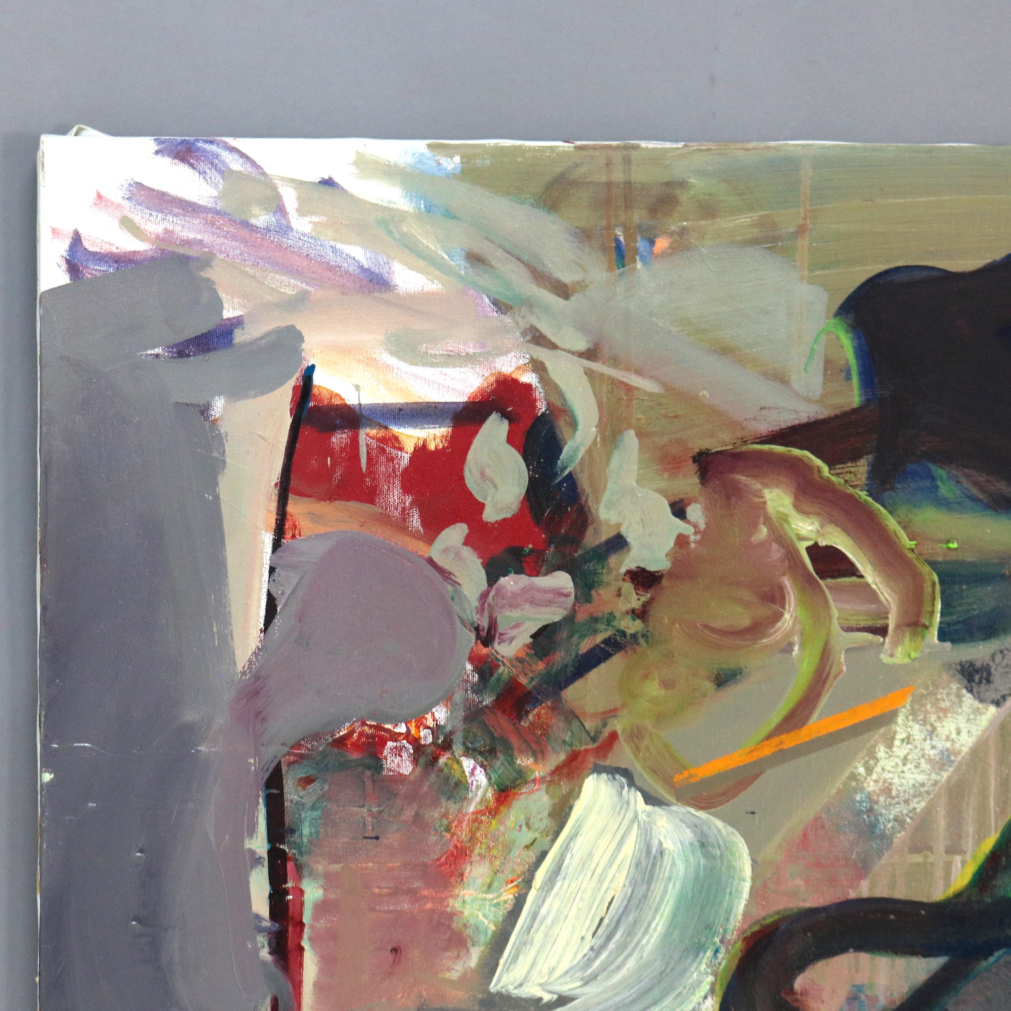 Großes abstrakt-impressionistisches Gemälde, Öl auf Leinwand, Mid-Century Modern, Gemälde C1968 (Moderne der Mitte des Jahrhunderts) im Angebot