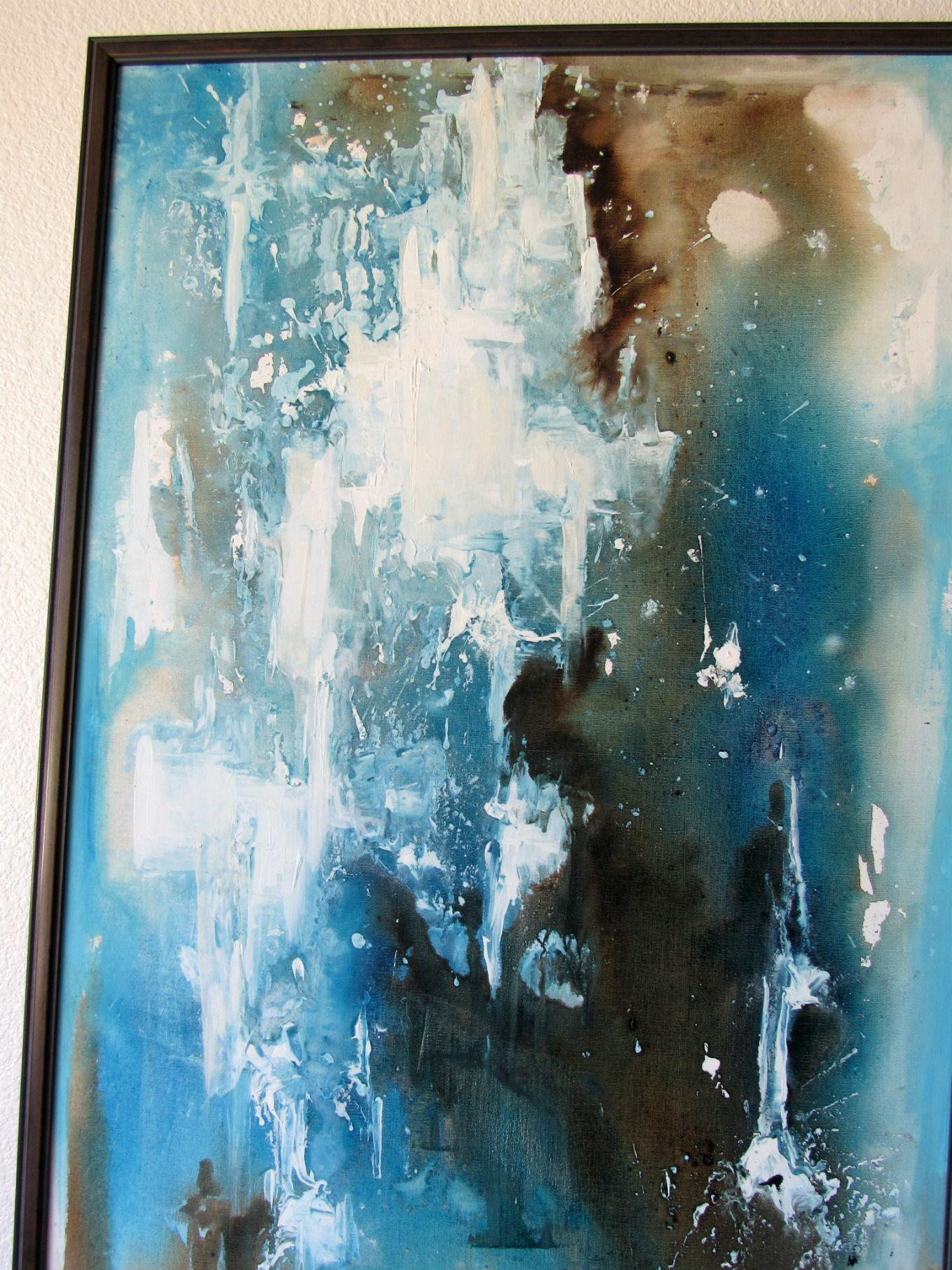 Mid-Century Modern abstract painting signed Marquetta Carroll, 1960s. United States artist. Acrylic on canvas. 