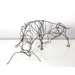 Large Mid Century Modern Abstract Wire Bull Sculpture by Fred Scott circa 1960s