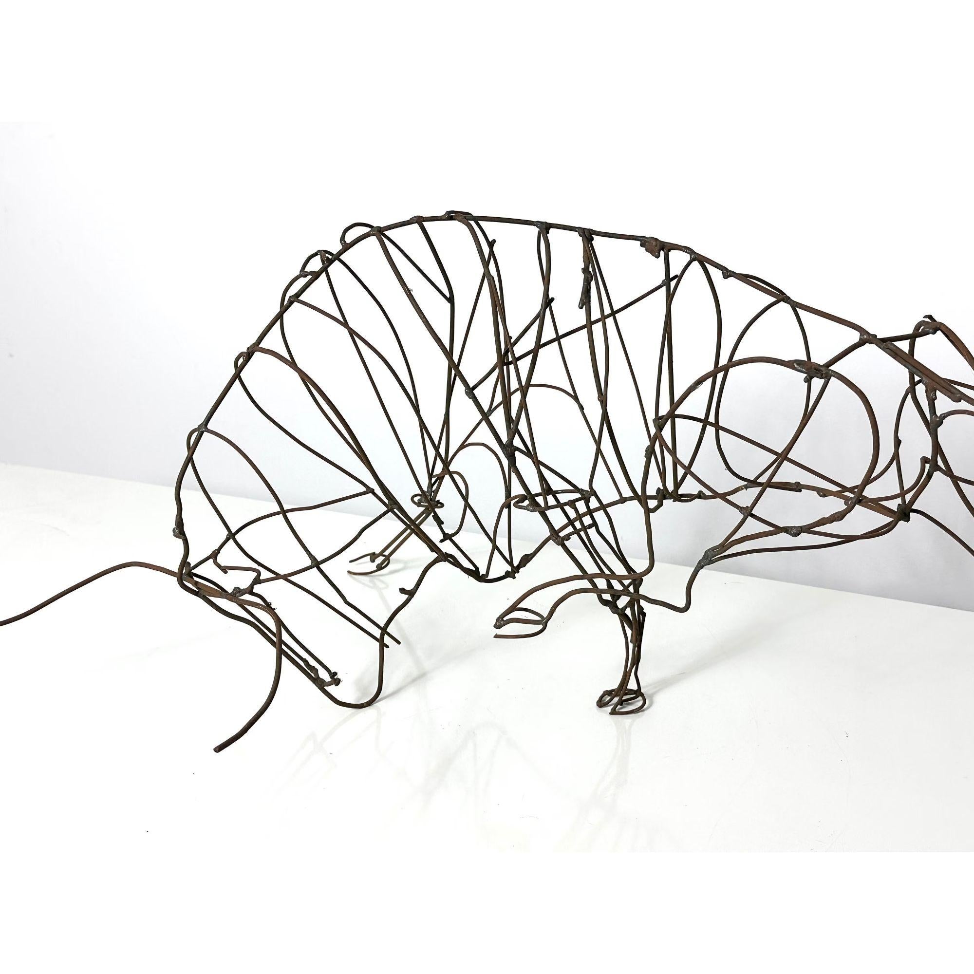 American Large Mid Century Modern Abstract Wire Bull Sculpture by Fred Scott circa 1960s