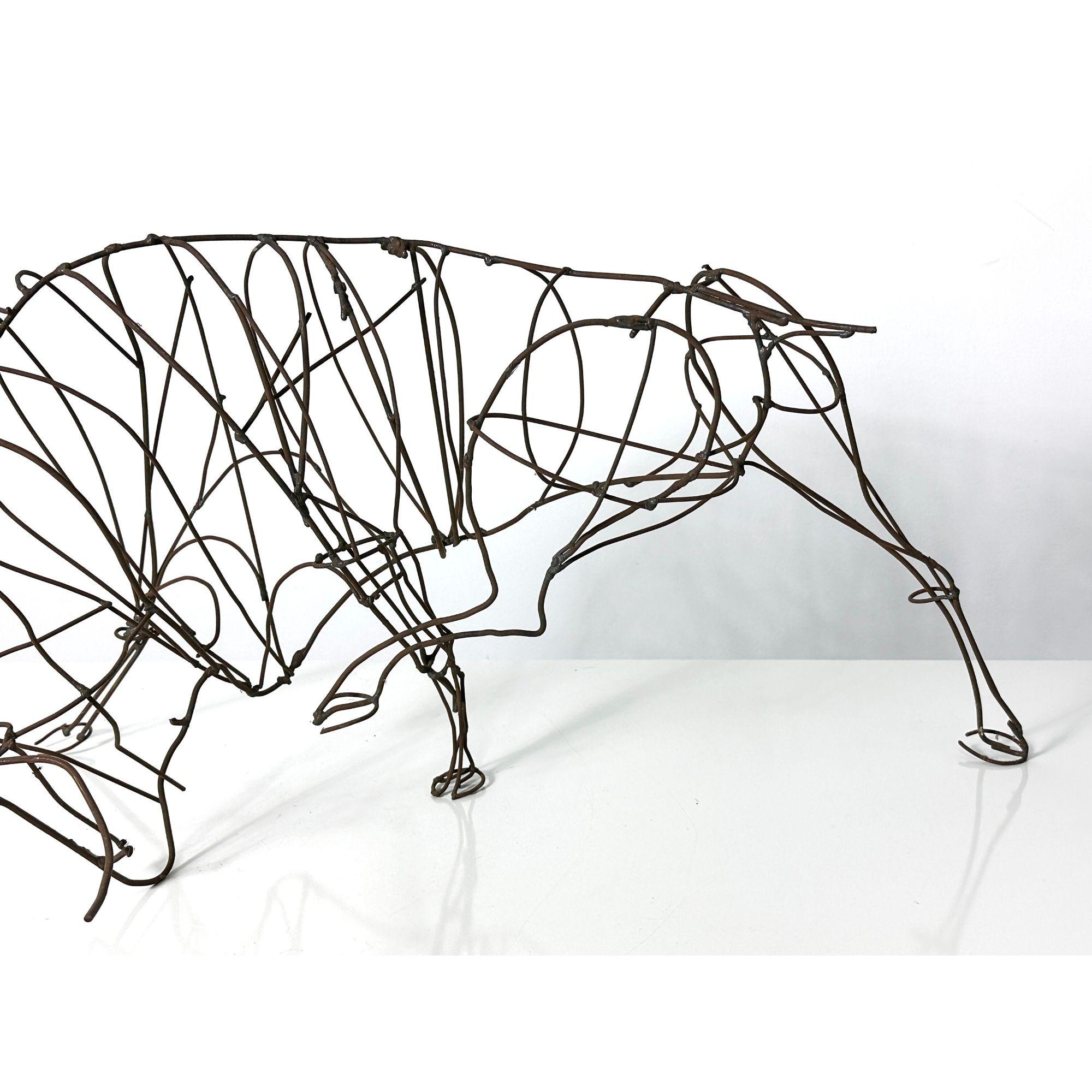 Welded Large Mid Century Modern Abstract Wire Bull Sculpture by Fred Scott circa 1960s