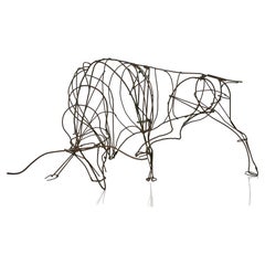 Large Mid Century Modern Abstract Wire Bull Sculpture by Fred Scott circa 1960s