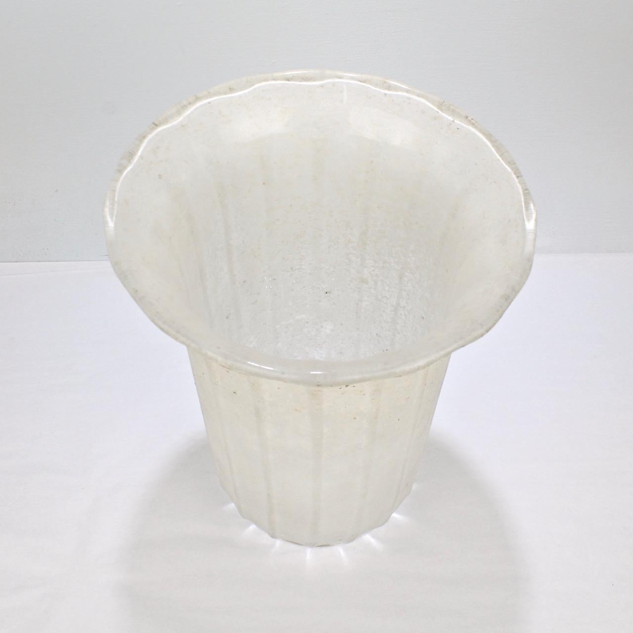 Large Mid-Century Modern Archimede Seguso White Scavo Italian Art Glass Vase 6