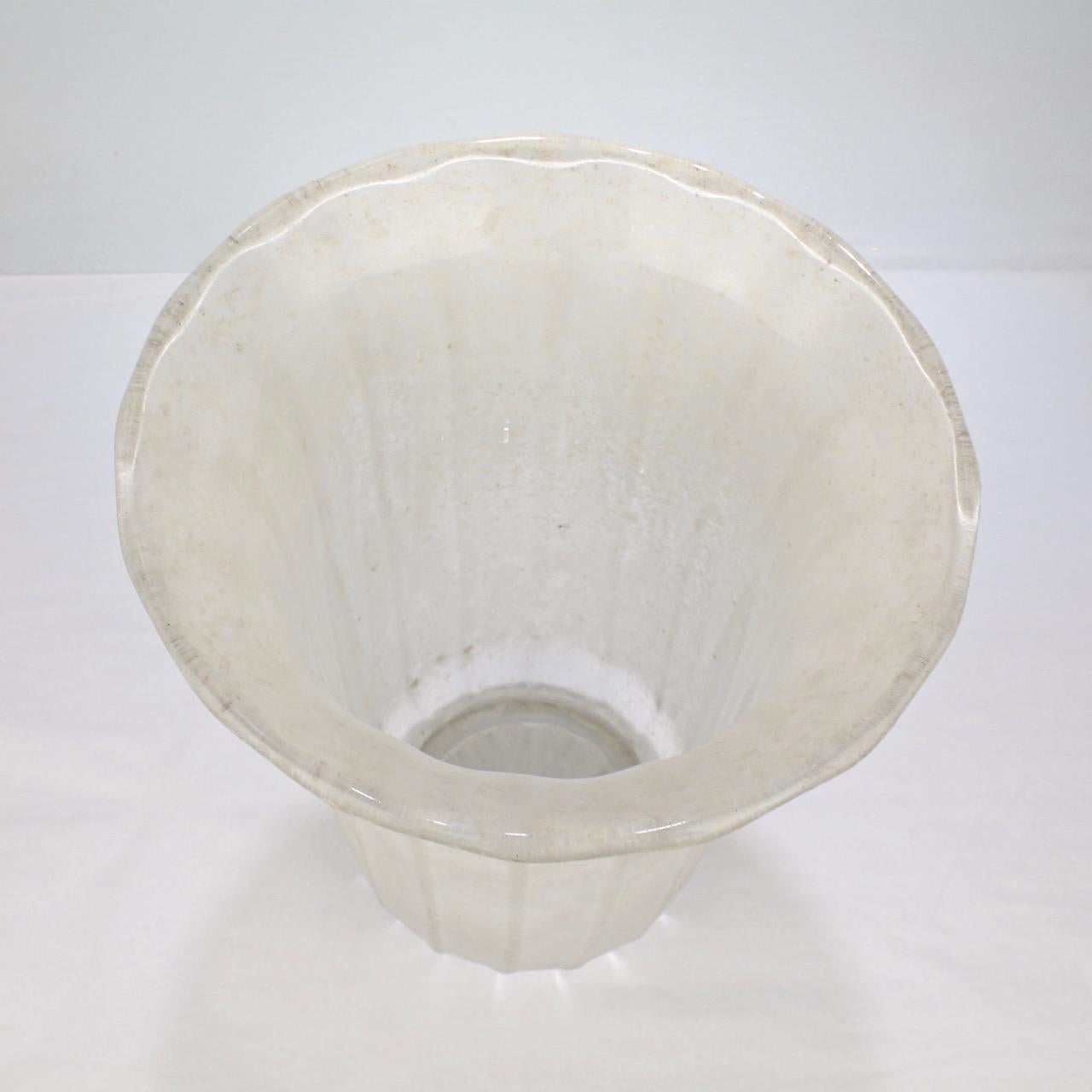 Large Mid-Century Modern Archimede Seguso White Scavo Italian Art Glass Vase 7