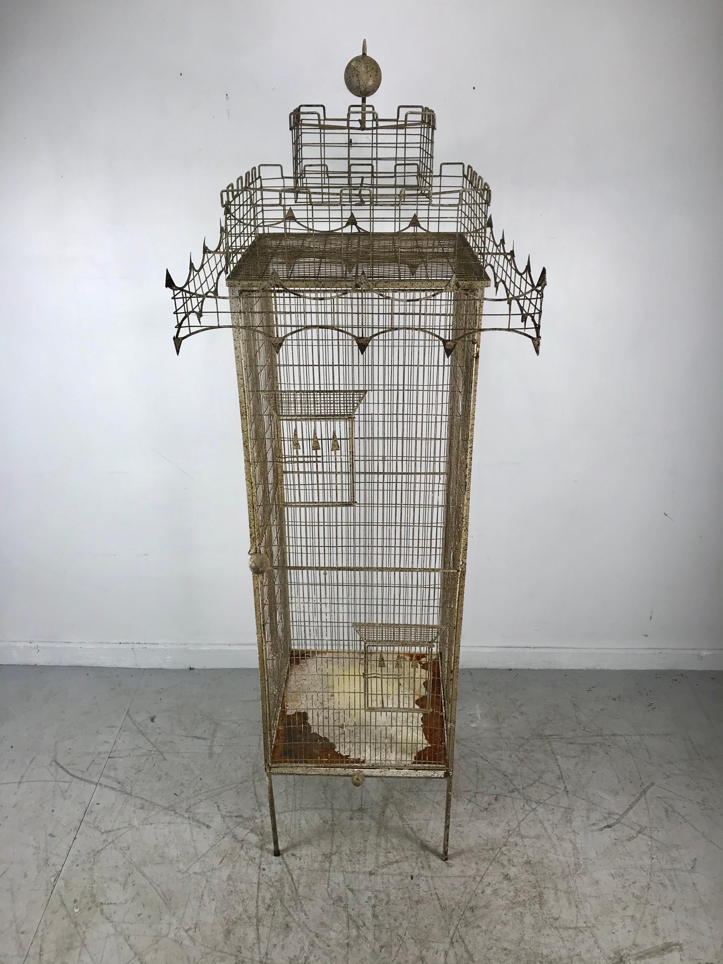 Painted Large Mid-Century Modern Architectural Bird Cage Sculpture by Frederick Weinberg