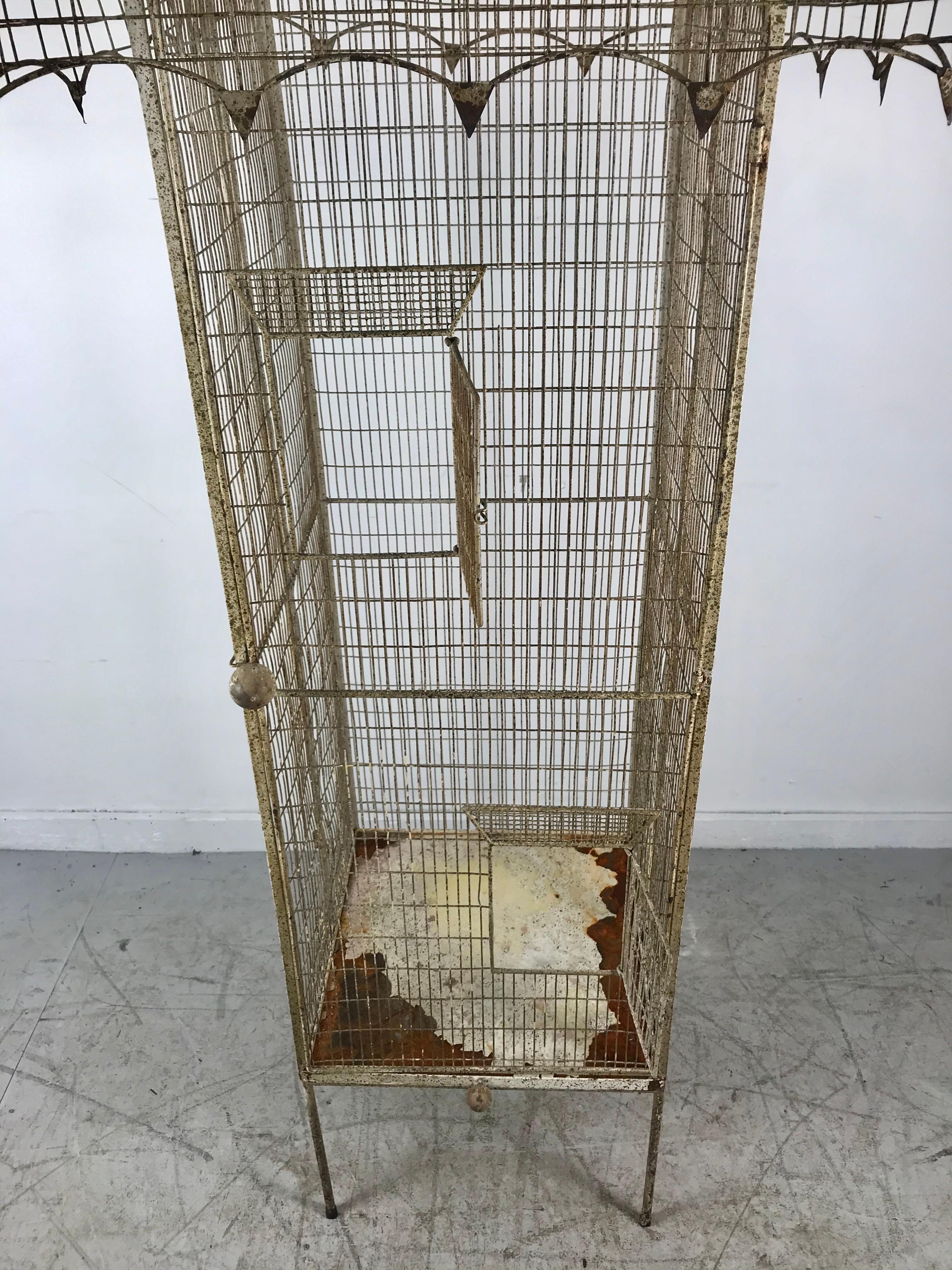 Large Mid-Century Modern Architectural Bird Cage Sculpture by Frederick Weinberg In Distressed Condition In Buffalo, NY