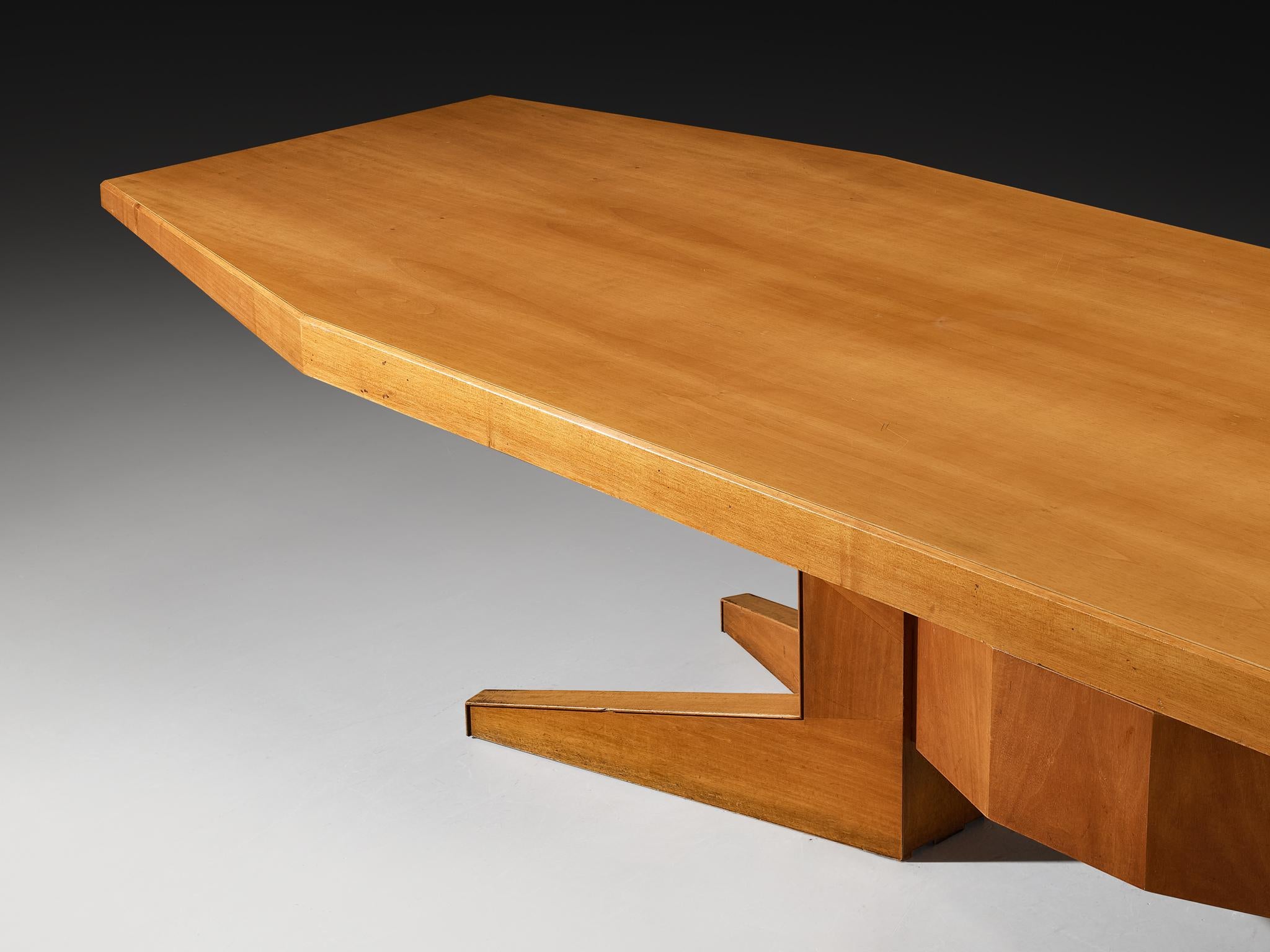 Italian Large Mid-Century Modern Architectural Dining or Conference Table in Walnut For Sale