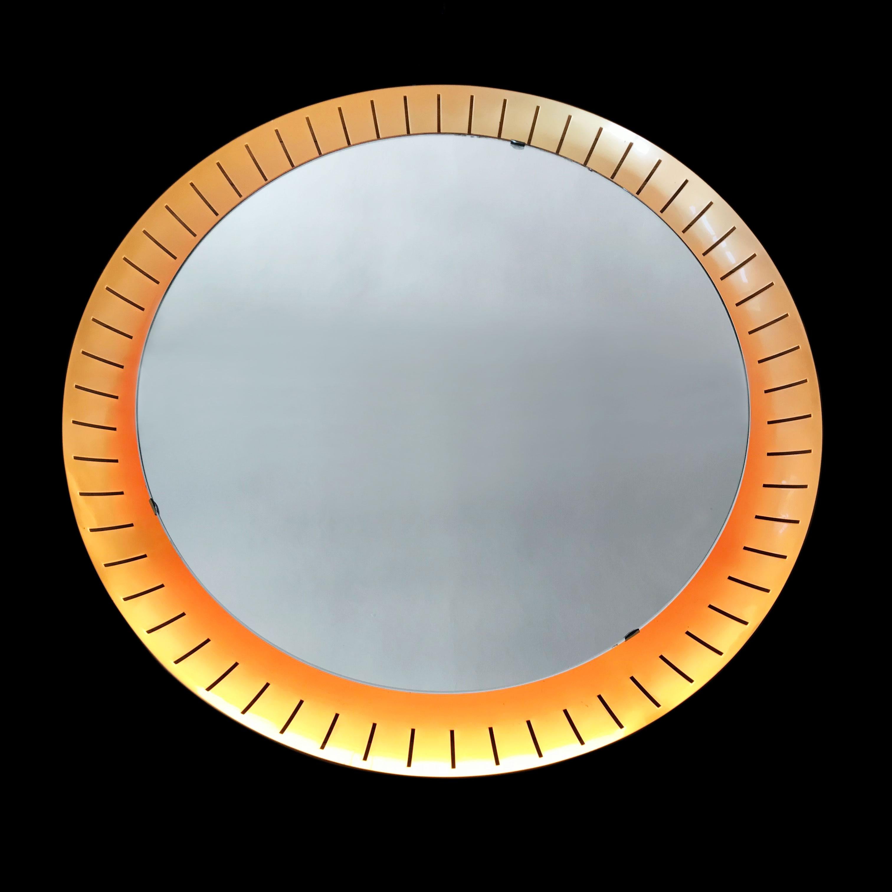Aluminum Large Mid-Century Modern Backlit Wall Mirror by Hillebrand, 1950s, Germany For Sale