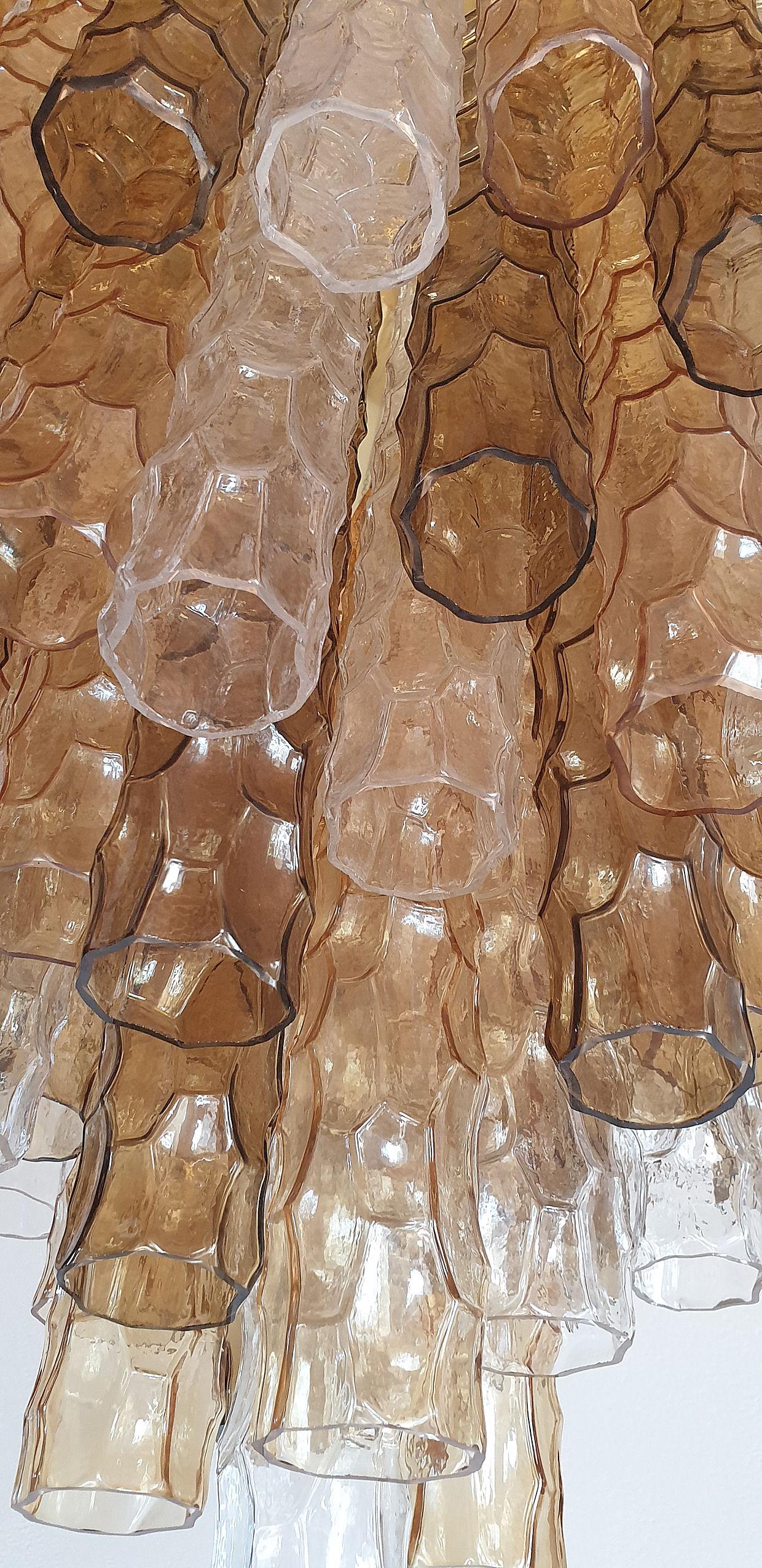 Large Mid-Century Modern Bamboo Murano Glass & Brass Flush-Mount by Mazzega 1970 1