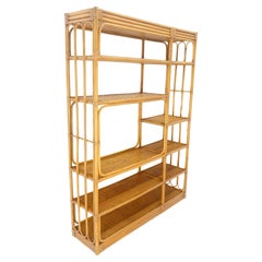 Large Mid Century Modern Bamboo Shelf Etagere Bookcase Wall Unit MINT