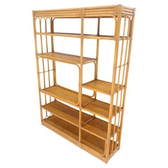 Large Mid Century Modern Bamboo Shelf Etagere Bookcase Wall Unit MINT