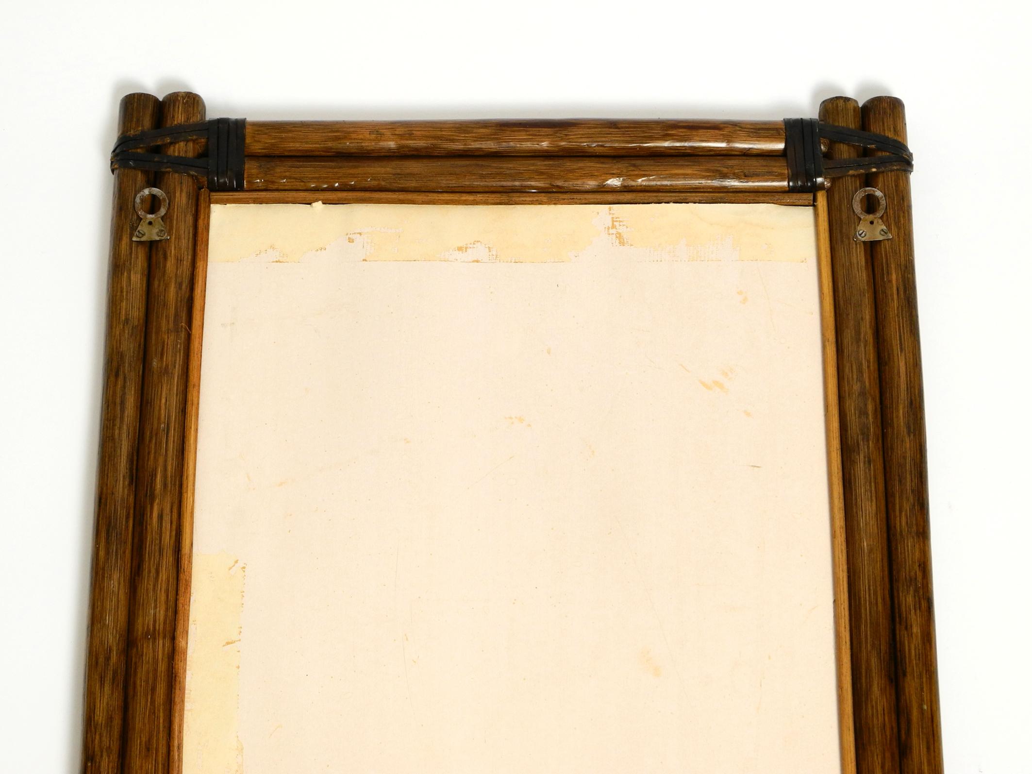 Large Mid Century Modern bamboo wall mirror with leather straps - Made in Italy For Sale 1