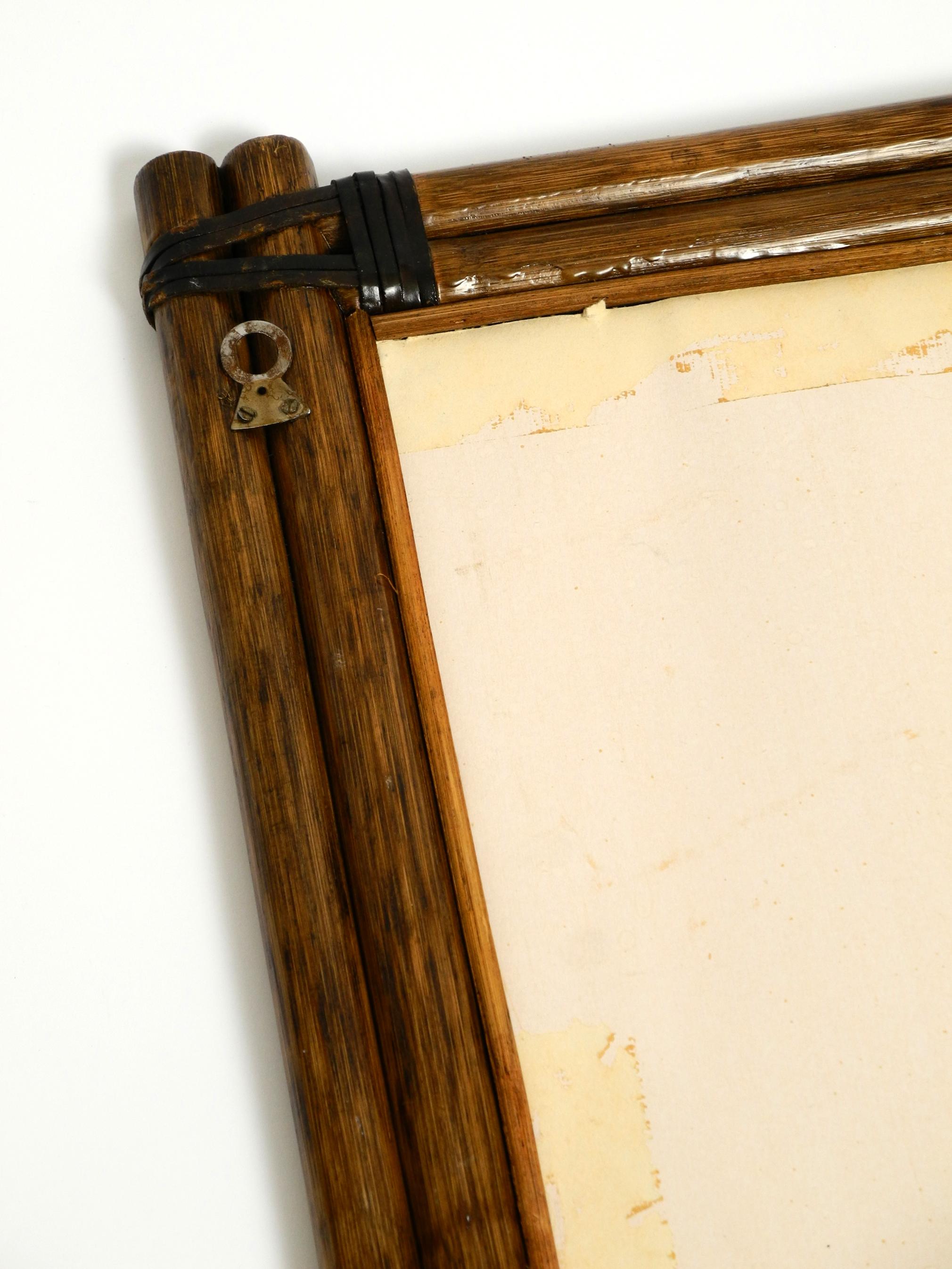 Large Mid Century Modern bamboo wall mirror with leather straps - Made in Italy For Sale 2