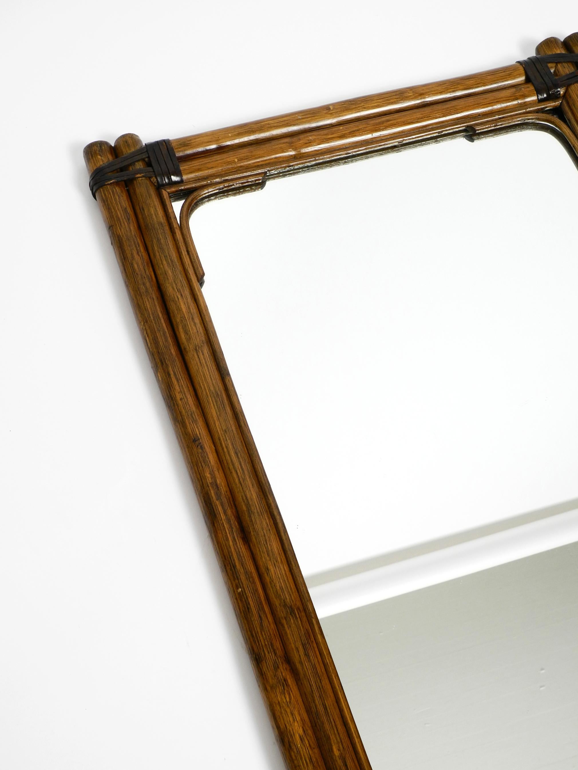 Large Mid Century Modern bamboo wall mirror with leather straps - Made in Italy For Sale 4