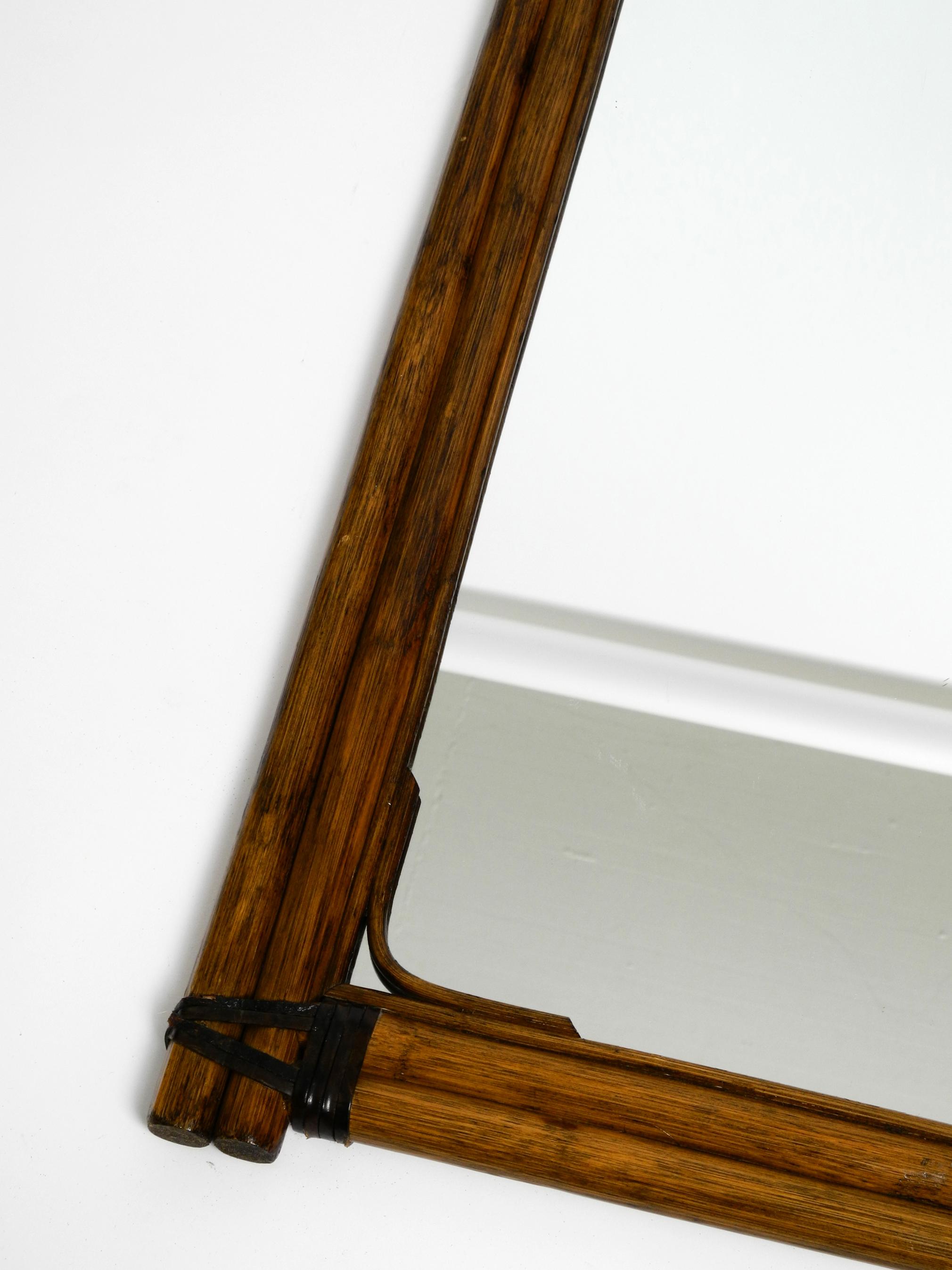 Large Mid Century Modern bamboo wall mirror with leather straps - Made in Italy For Sale 5