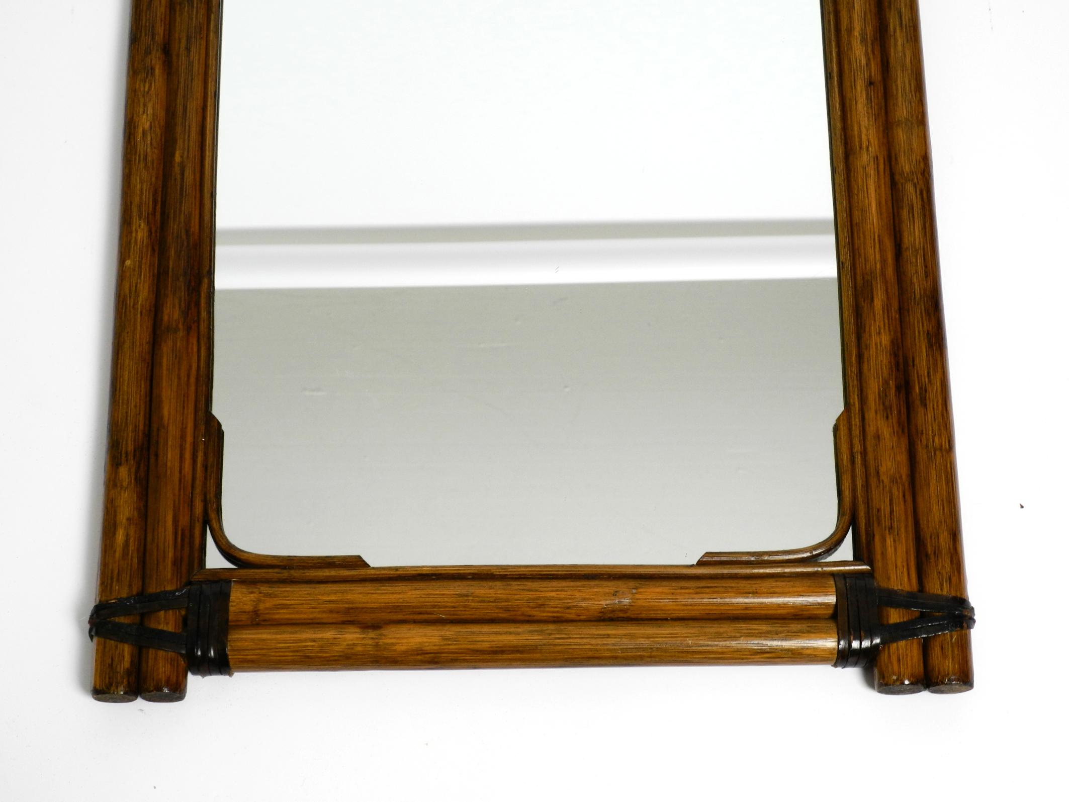 Italian Large Mid Century Modern bamboo wall mirror with leather straps - Made in Italy For Sale