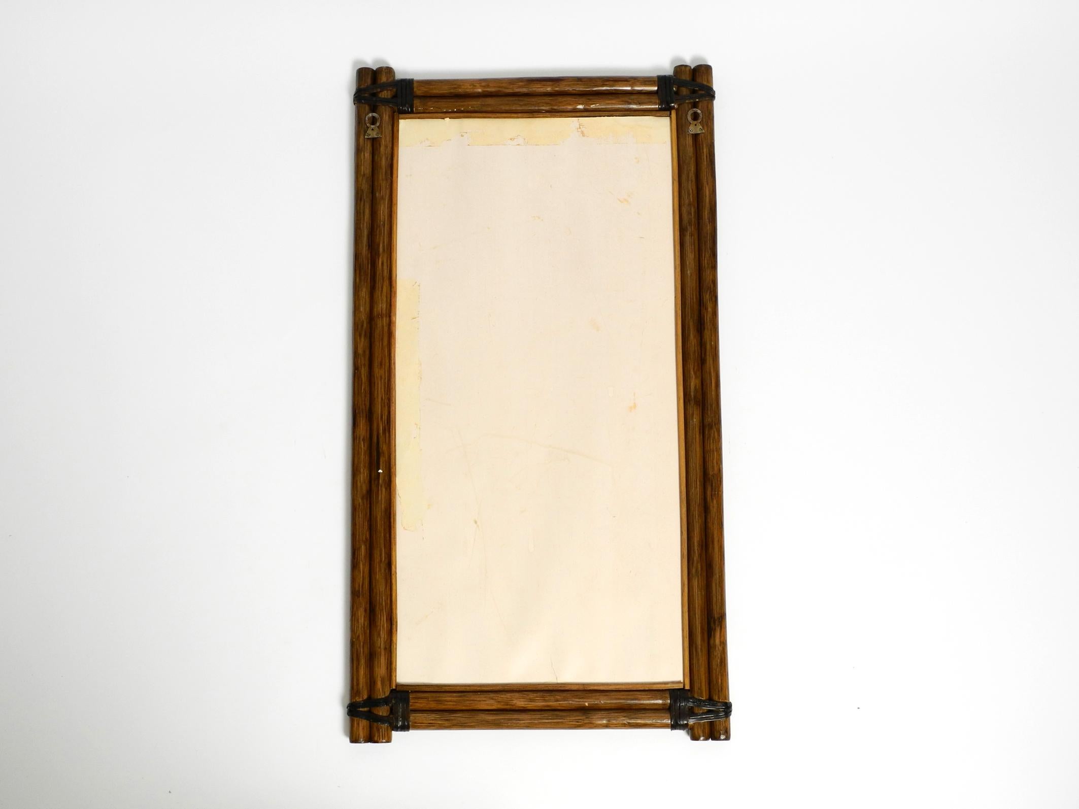 Leather Large Mid Century Modern bamboo wall mirror with leather straps - Made in Italy For Sale