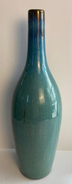 Large Mid-Century Modern Blue Glazed Studio Pottery Stem Vase
