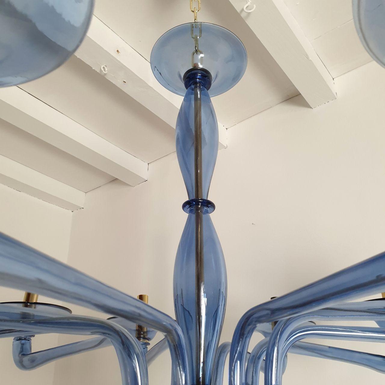 Large Mid-Century Modern Blue Murano Glass Chandelier 4