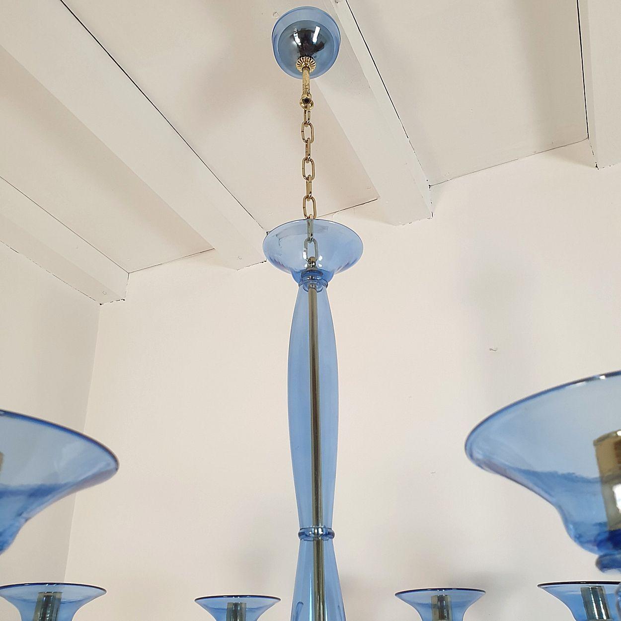 Large Mid-Century Modern Blue Murano Glass Chandelier For Sale 4
