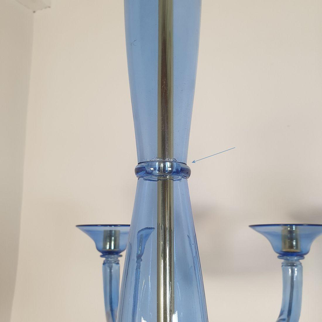 Large Mid-Century Modern Blue Murano Glass Chandelier For Sale 5