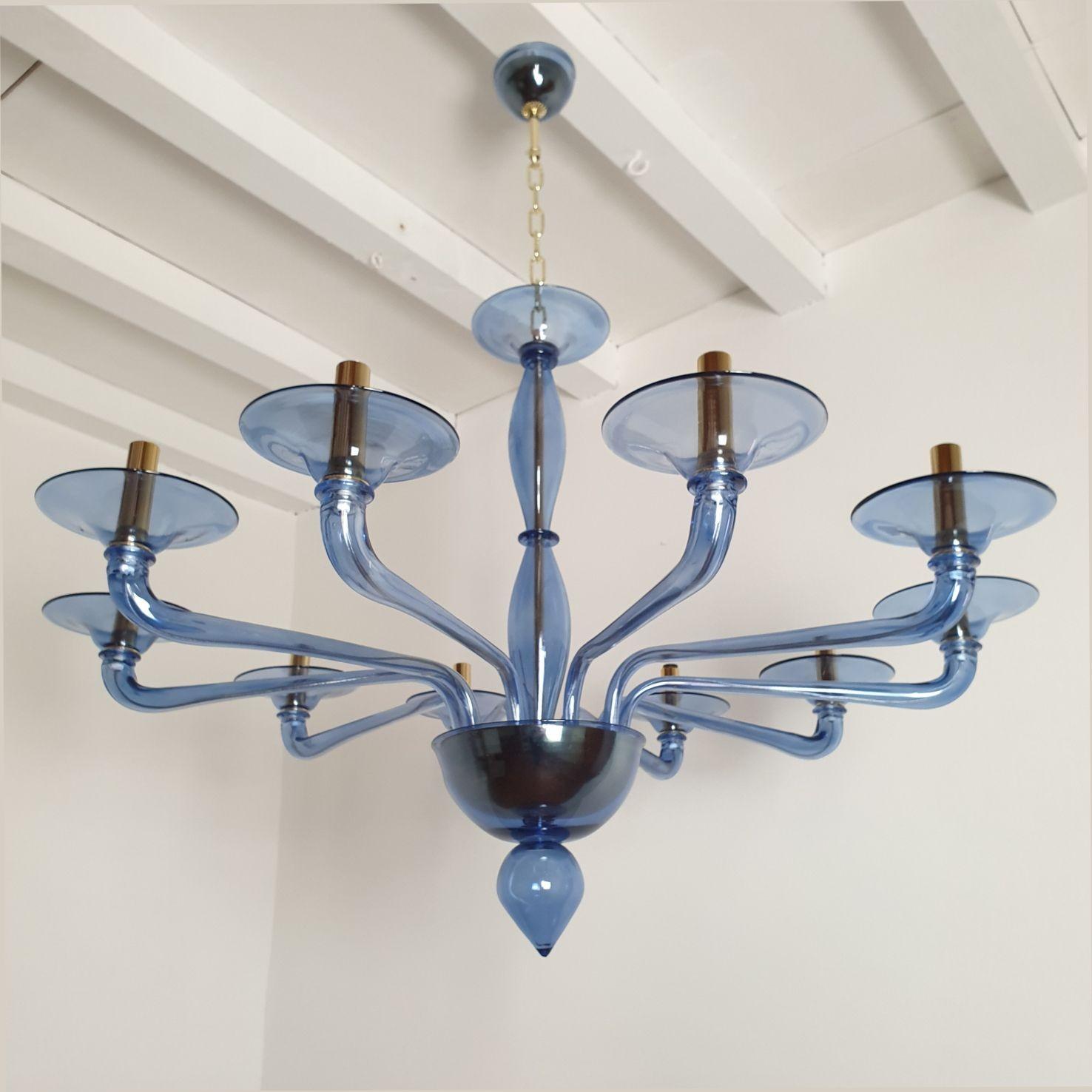 Late 20th Century Large Mid-Century Modern Blue Murano Glass Chandelier