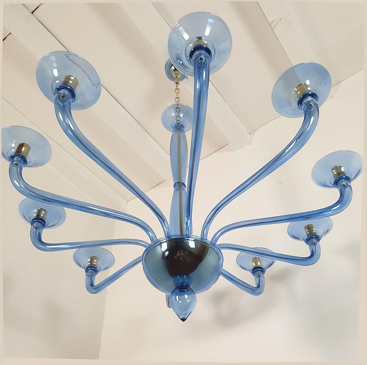 Late 20th Century Large Mid-Century Modern Blue Murano Glass Chandelier For Sale