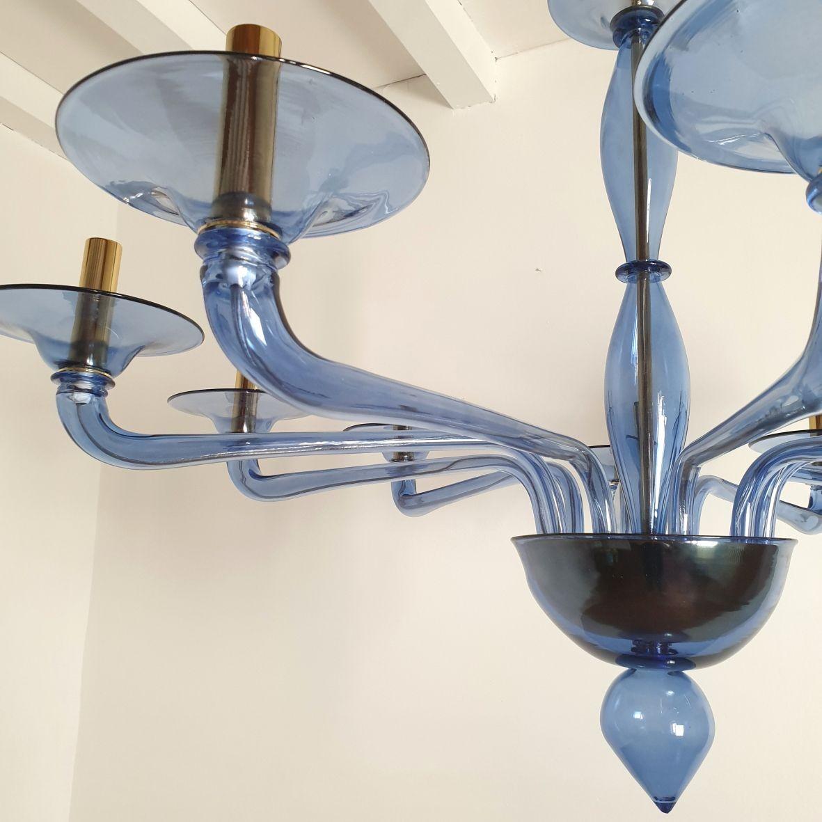 Large Mid-Century Modern Blue Murano Glass Chandelier 1