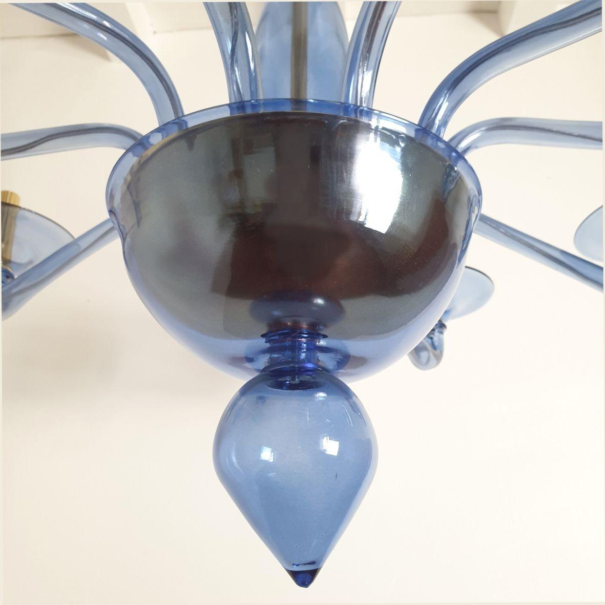 Large Mid-Century Modern Blue Murano Glass Chandelier 2